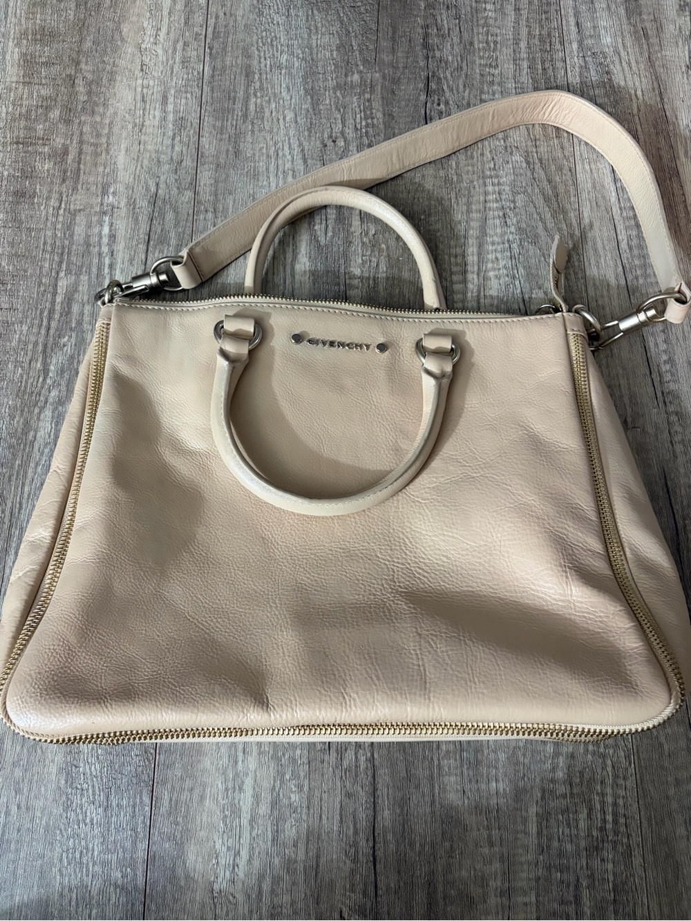 Givenchy Neutral Cream Leather Satchel with Shoulder Strap